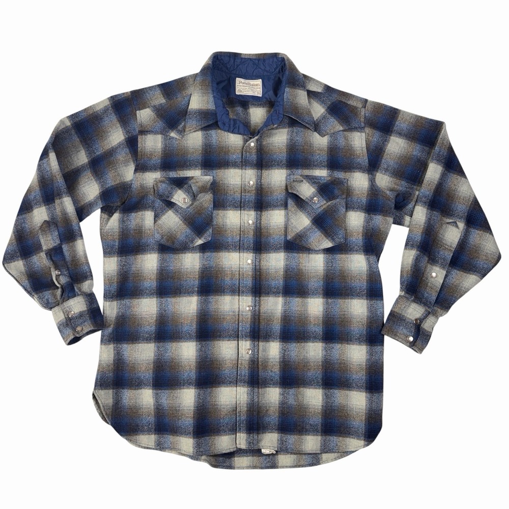 Vintage Pendleton Western Shirt Mens XL Virgin Wool Pearl Snap Plaid USA Made